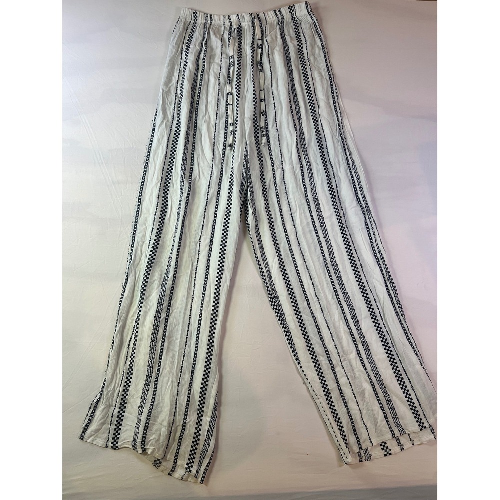 Lagaci‎ White Black Stripe Wide Leg Flowy Pants M